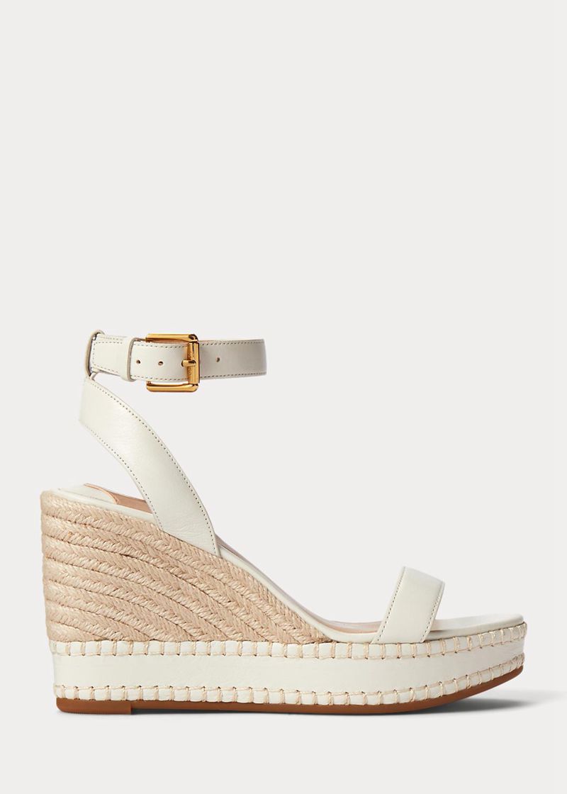 Sandalias Lauren Mujer Hilarie Cuero Espadrille Chile Blancas UBNAD-7286